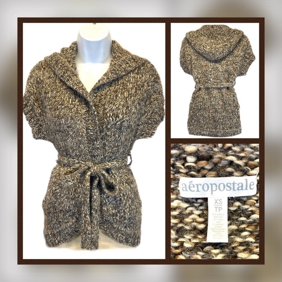 🌷AEROPOSTALE || Belted Hooded Open Front Sweater-XS - Picture 1 of 6